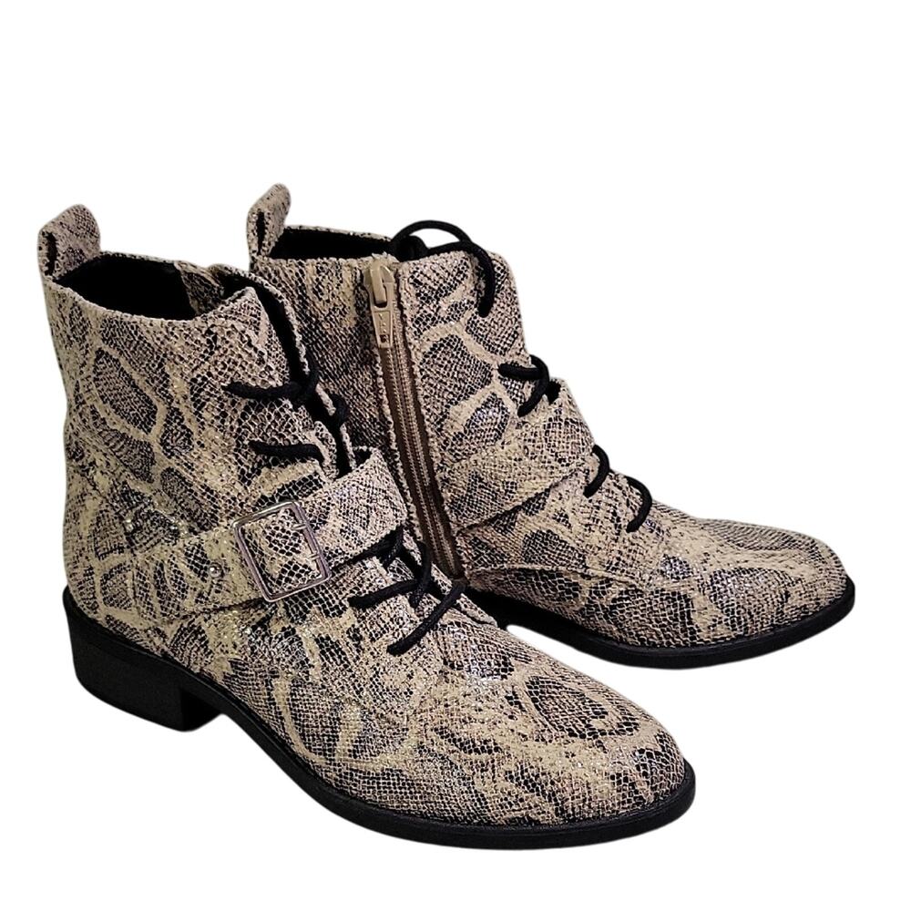 Express DV Dolce Vita Snakeprint Combat Boots Side Zip Womens Size 6